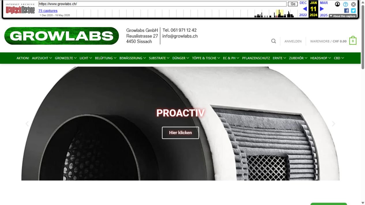 Growlabs-Startseite im Wayback-Archiv vom 11. Januar 2024